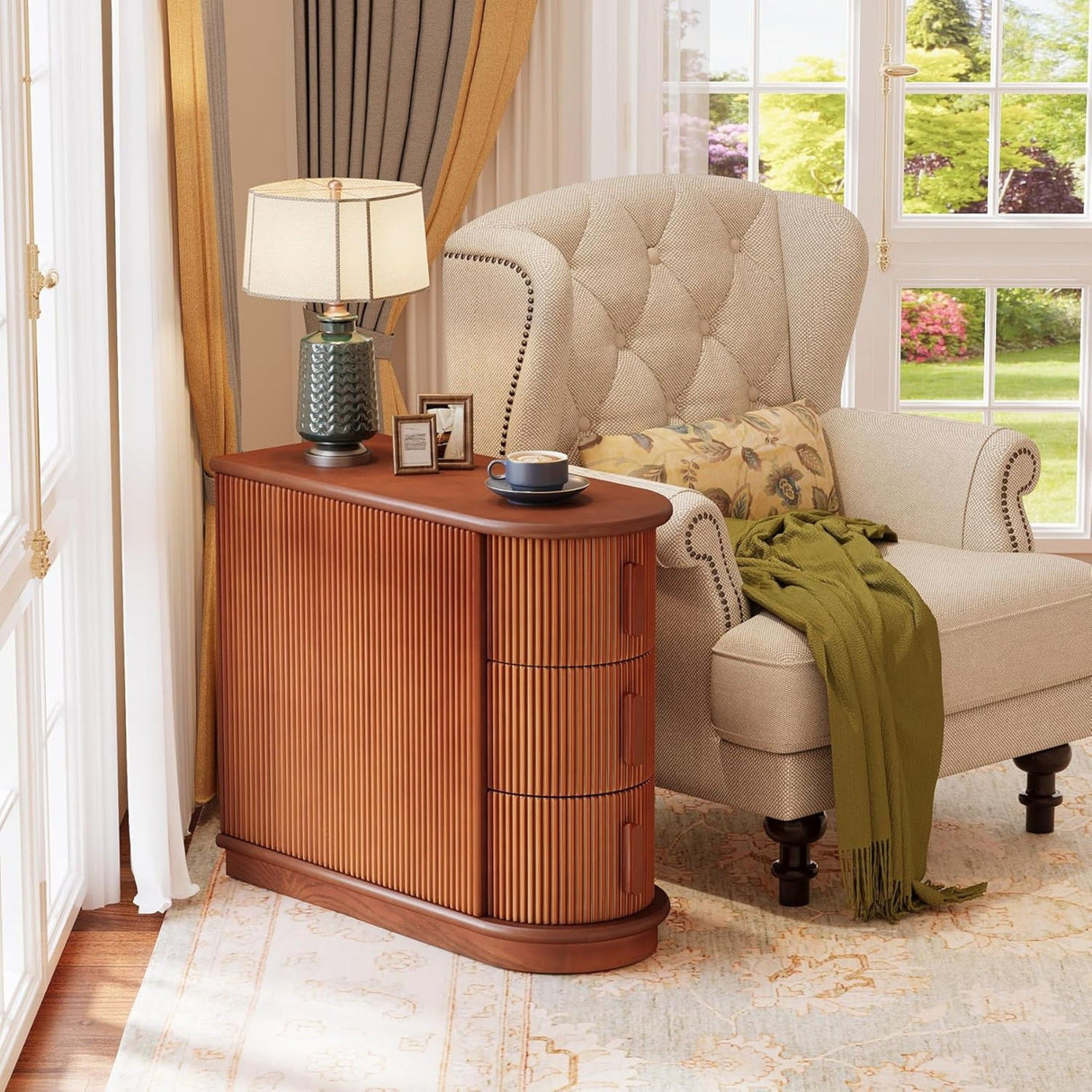 3 Drawer End Table, Semi Oval For Living Classic Accent Furniture - Walnut