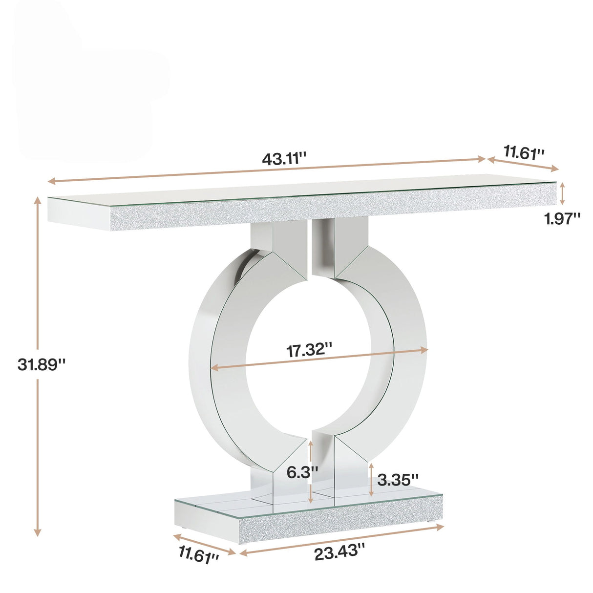 Mirrored Console Table With O-Shaped Base For Living Hallway - Silver / Clear
