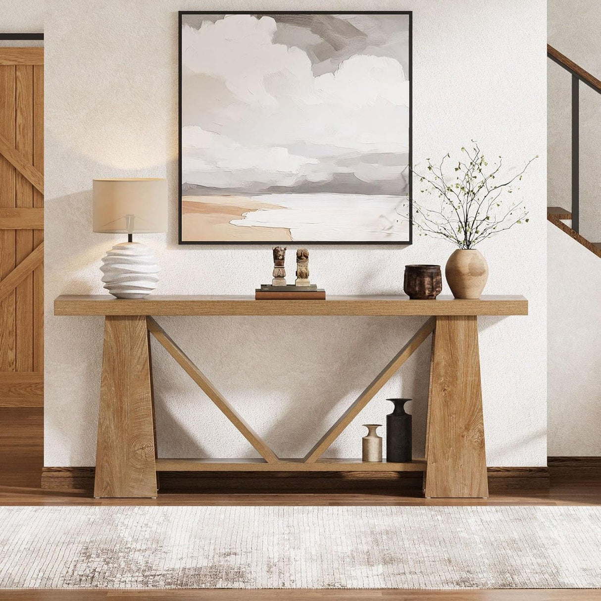 Slim 2 Tier Entryway Accent Extra Long Console Table For Living Room - Natural / Light Brown