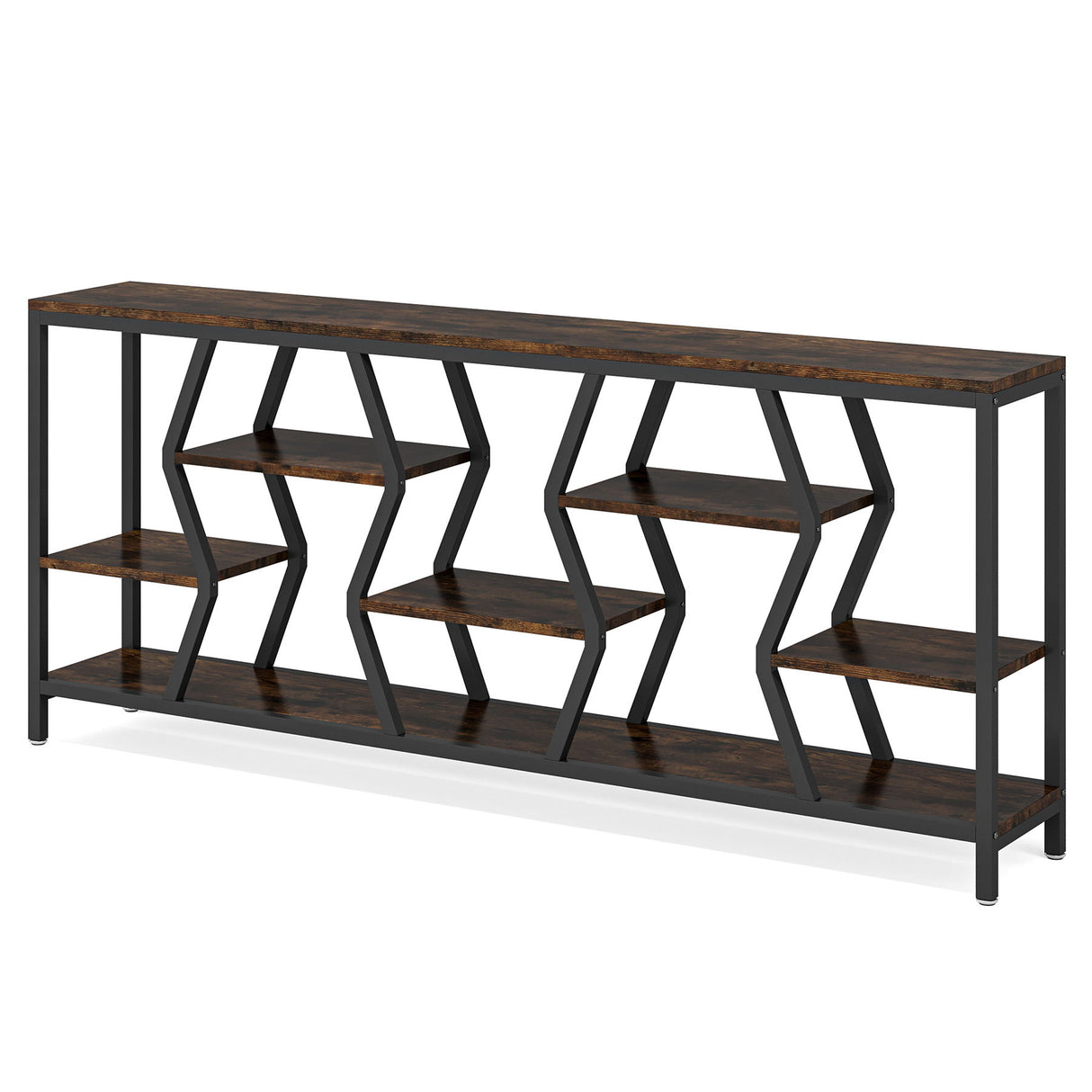 Tribesigns - Extra Long Narrow Sofa Console Table With 4 Tier Storage Shelves - Rustic Brown