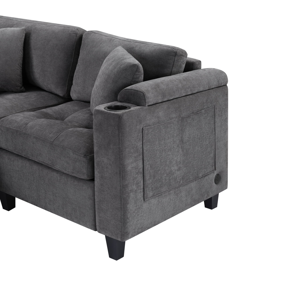 U Shaped Sectional Sofa, Corner Living Room Couch With Built In Cup Holders, Storage, USB Ports