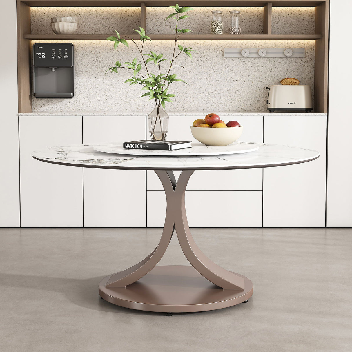 Round Dining Table With 360° Rotating Lazy Susan Scratch & Heat For Dining Room & Kitchen, Table Only - White