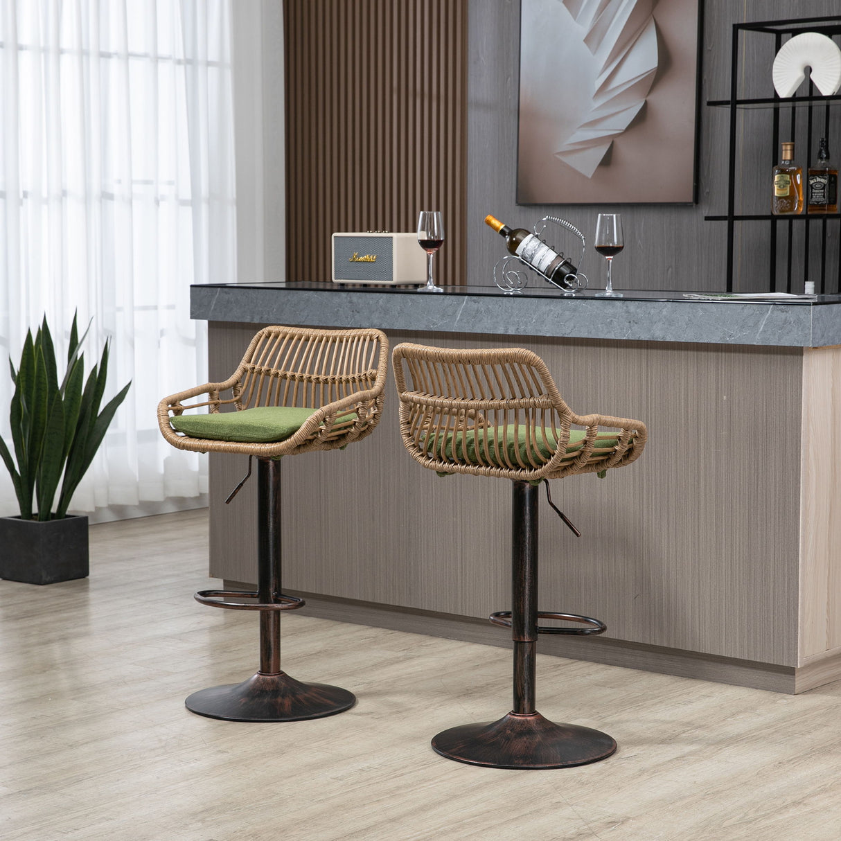 Modern Swivel Bar Stools Adjustable Counter Chairs With Footrest (Set of 2)