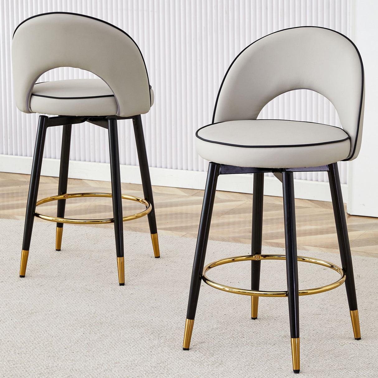 Modern Upholstered 360° Rotatable Bar Chair With Metal Legs For Dining Room (Set of 2)