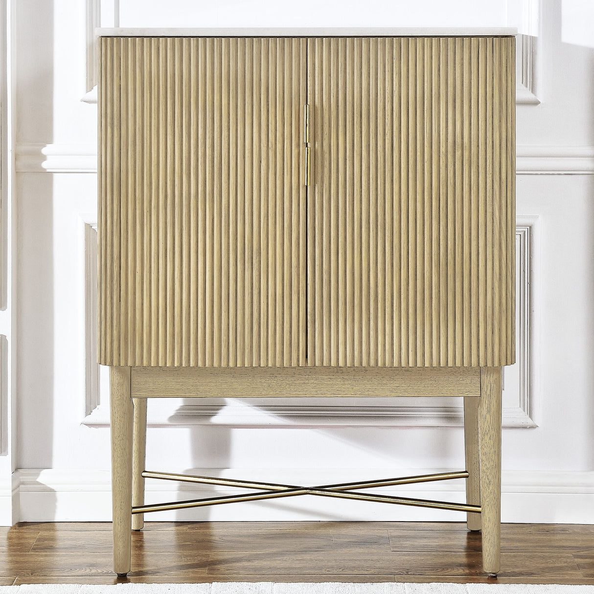 Vida - Marble Top Wine Cabinet - White