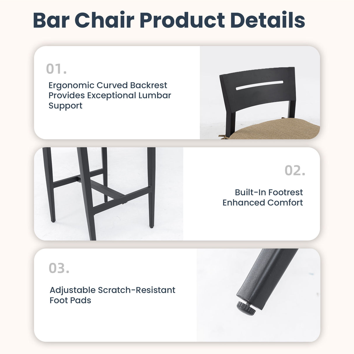 5 Pieces Outdoor Patio Bar Set, Rounded Square Table & 4 Aluminum Bar Stools