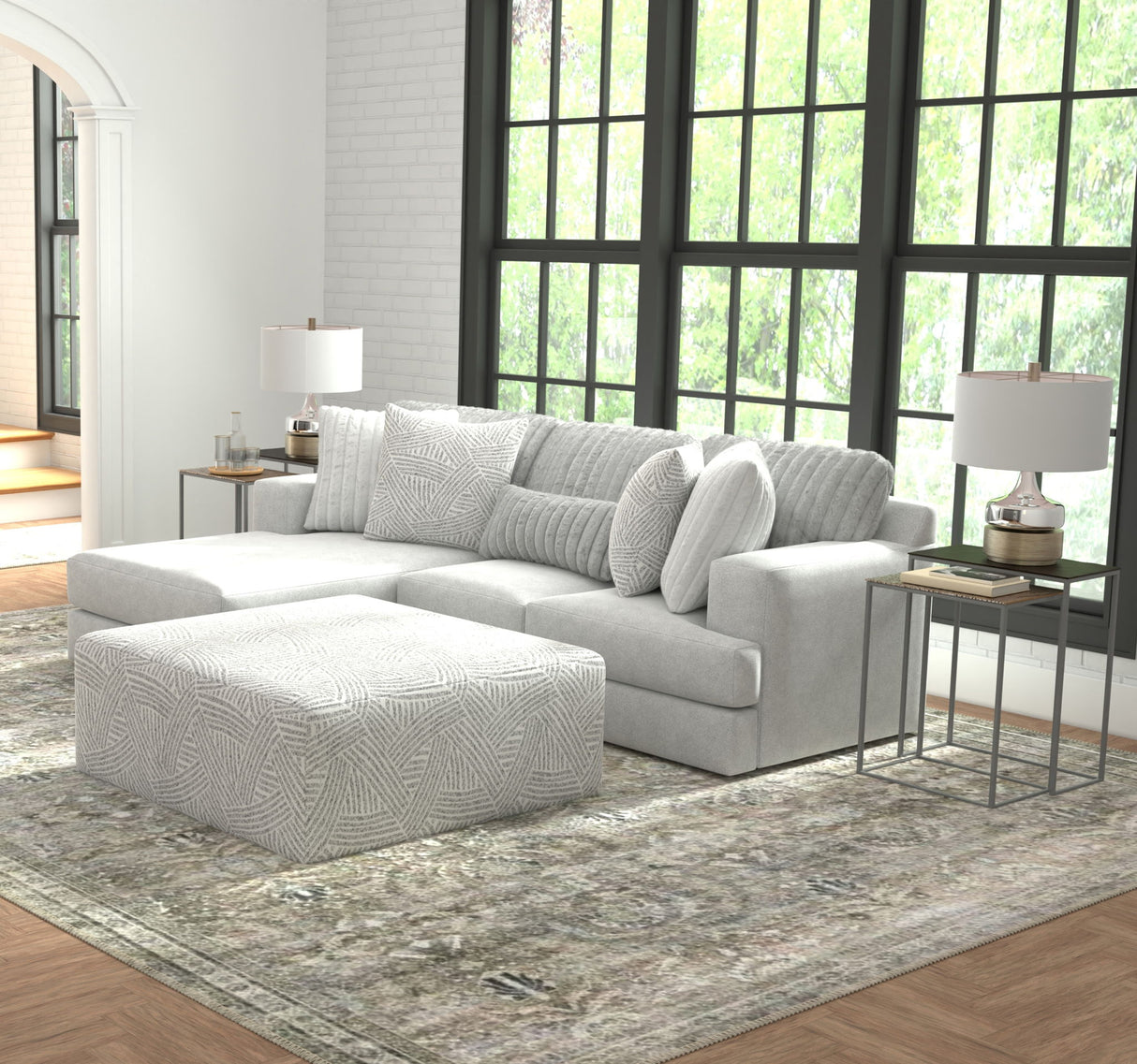 Logan - Upholstered Sectional With Comfort Coil Seating - 46" Cocktail Ottoman And Accent Pillows Included