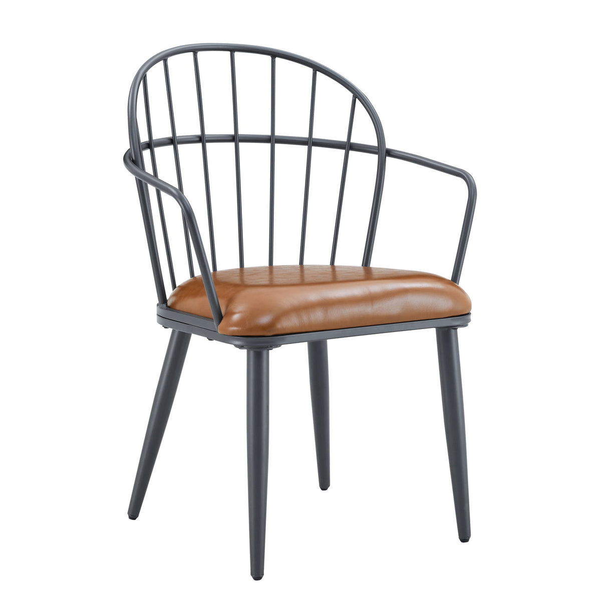 Industrial Inspired Upholstered Dining Chair Set With Metal Legs (Set of 2) - Brown