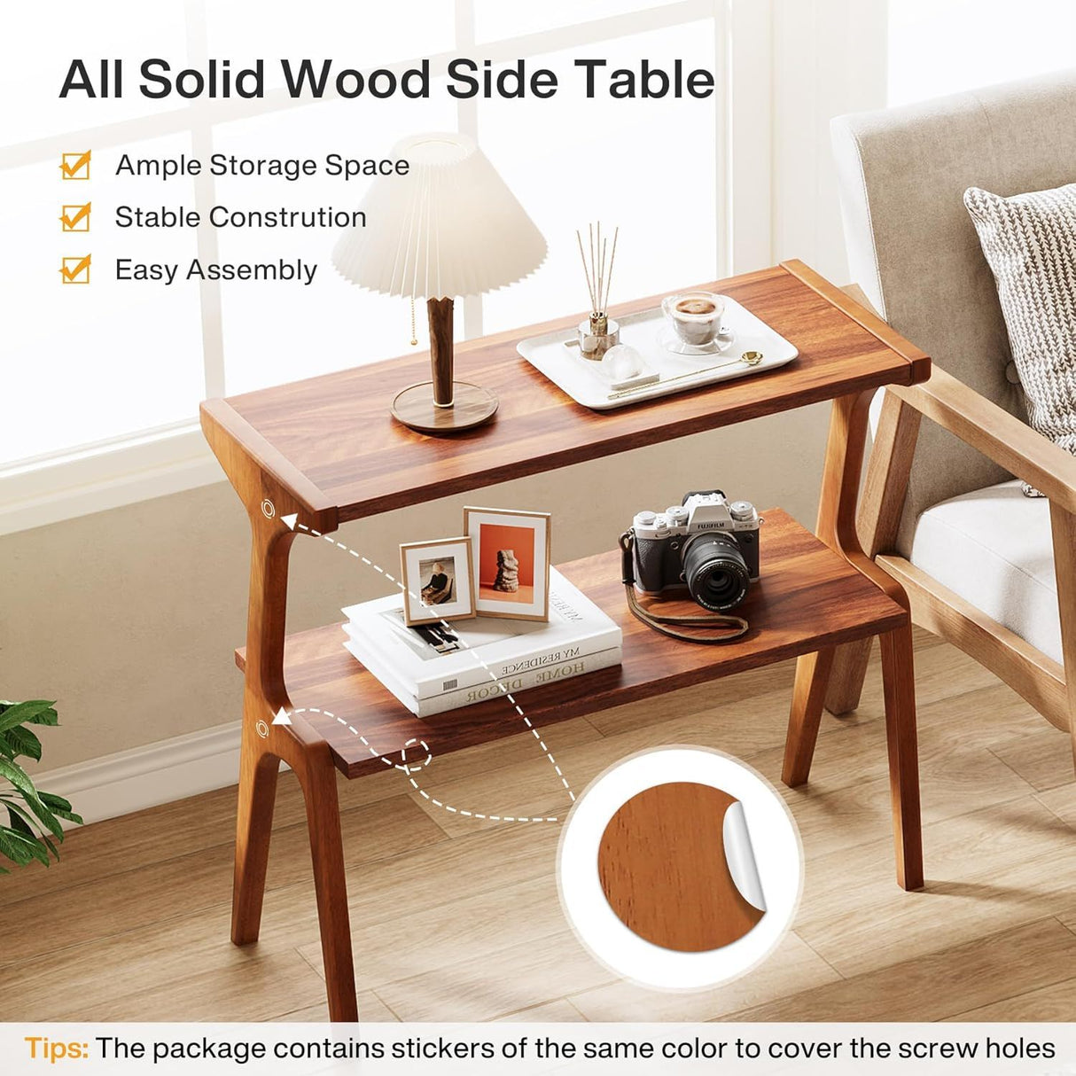 Narrow End Table With 2 Tier Shelf - Cherry