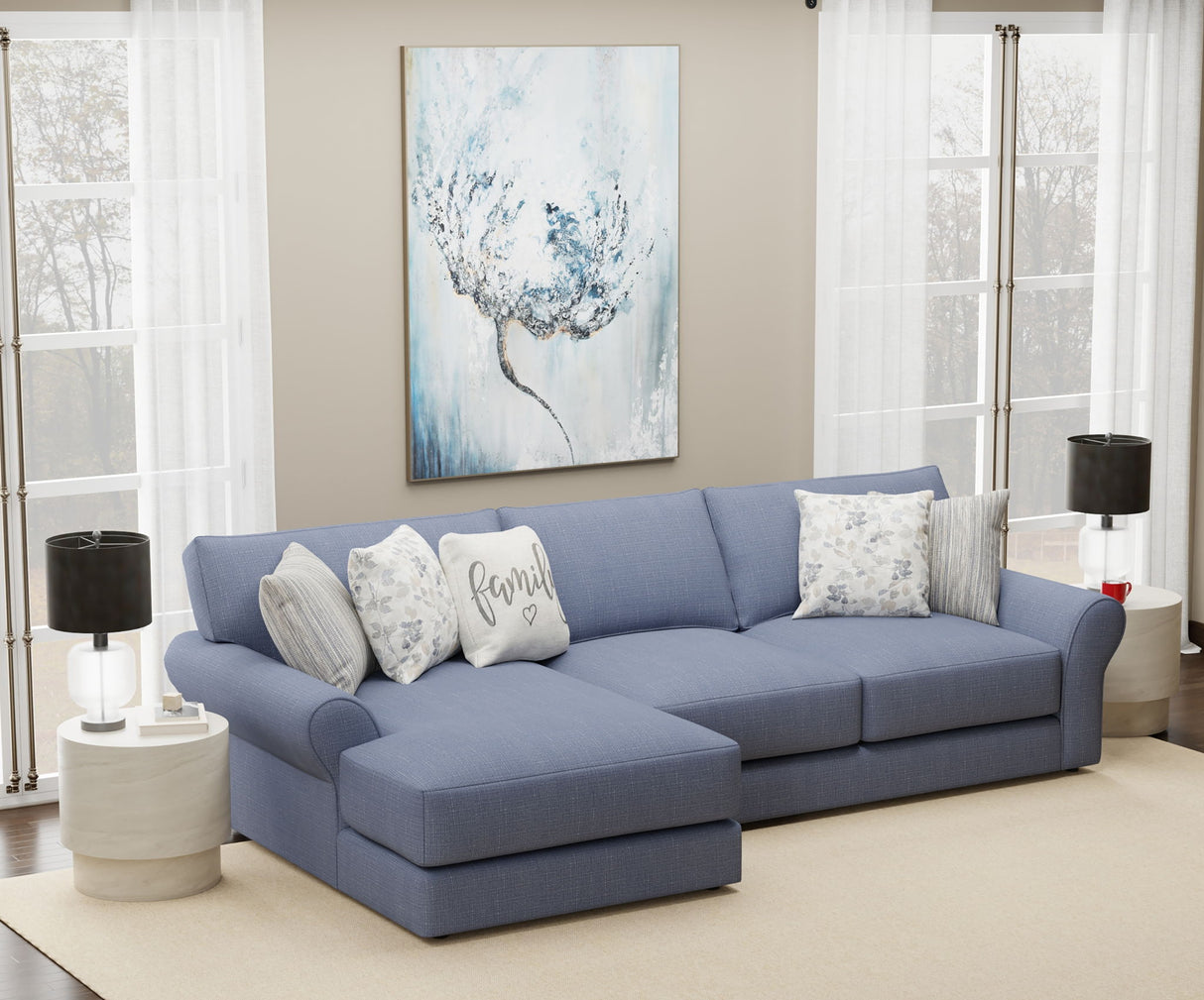 Cape May - Sofa Chaise With Comfort Coil Seating And 5 Accent Pillows Included