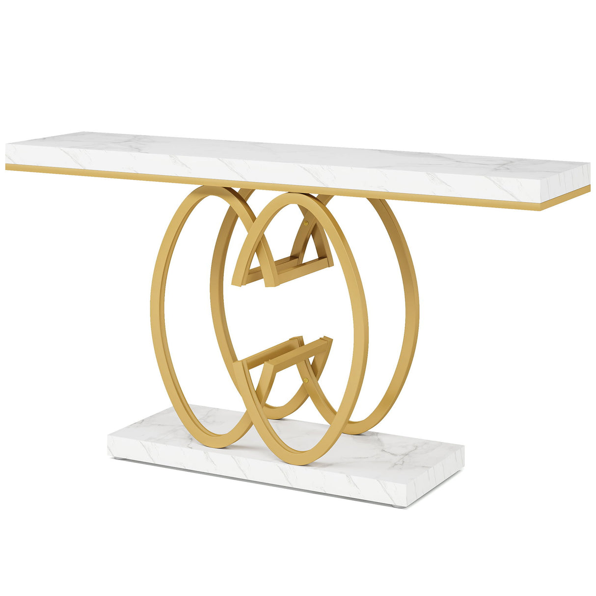 Console Table, Geometric Entryway Table For Living Hallway - White / Gold