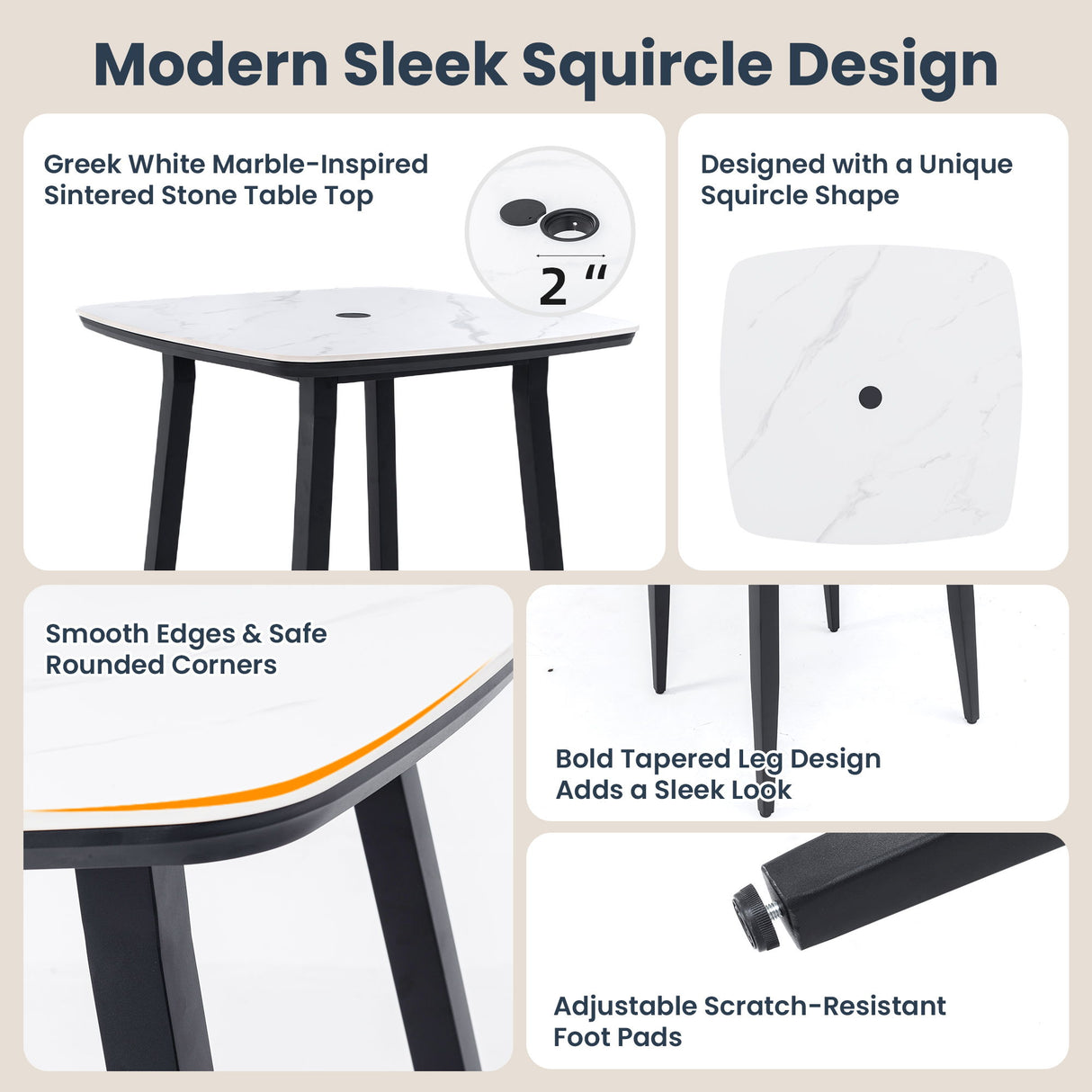 5 Pieces Outdoor Patio Bar Set, Rounded Square Table & 4 Aluminum Bar Stools