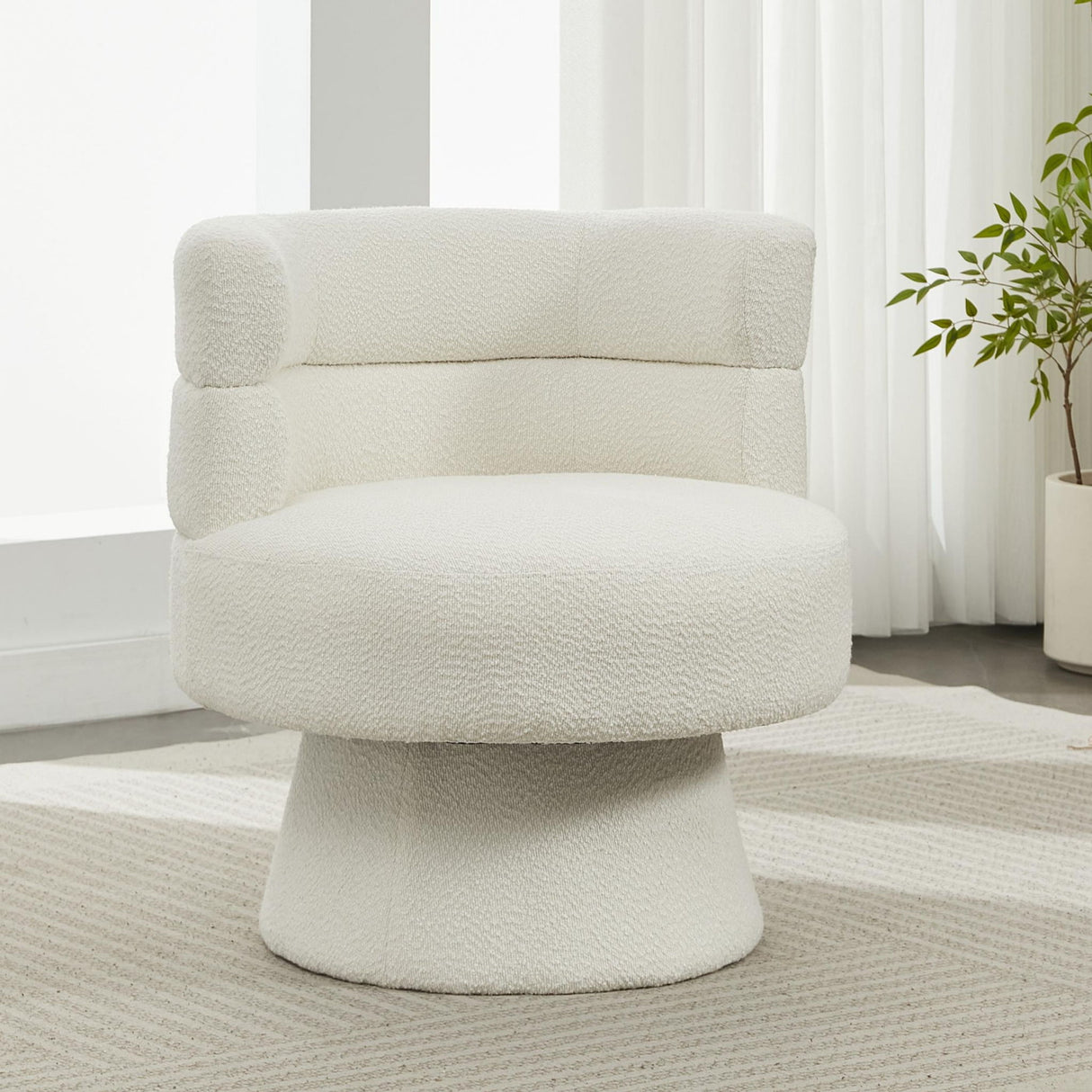 Swivel Accent Chair, 360° Rotating Design With Ergonomic Support For Living Room, Bedroom & Home Office - Cream White