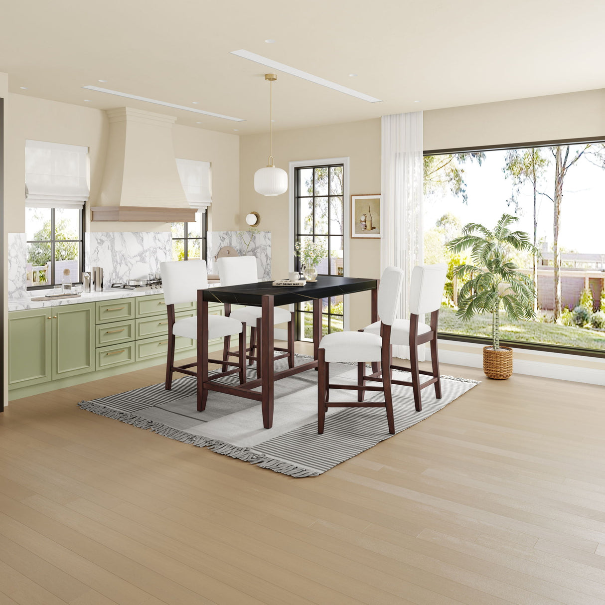 5 Piece Counter Height Dining Set, Bar Table With 4 Upholstered Chairs