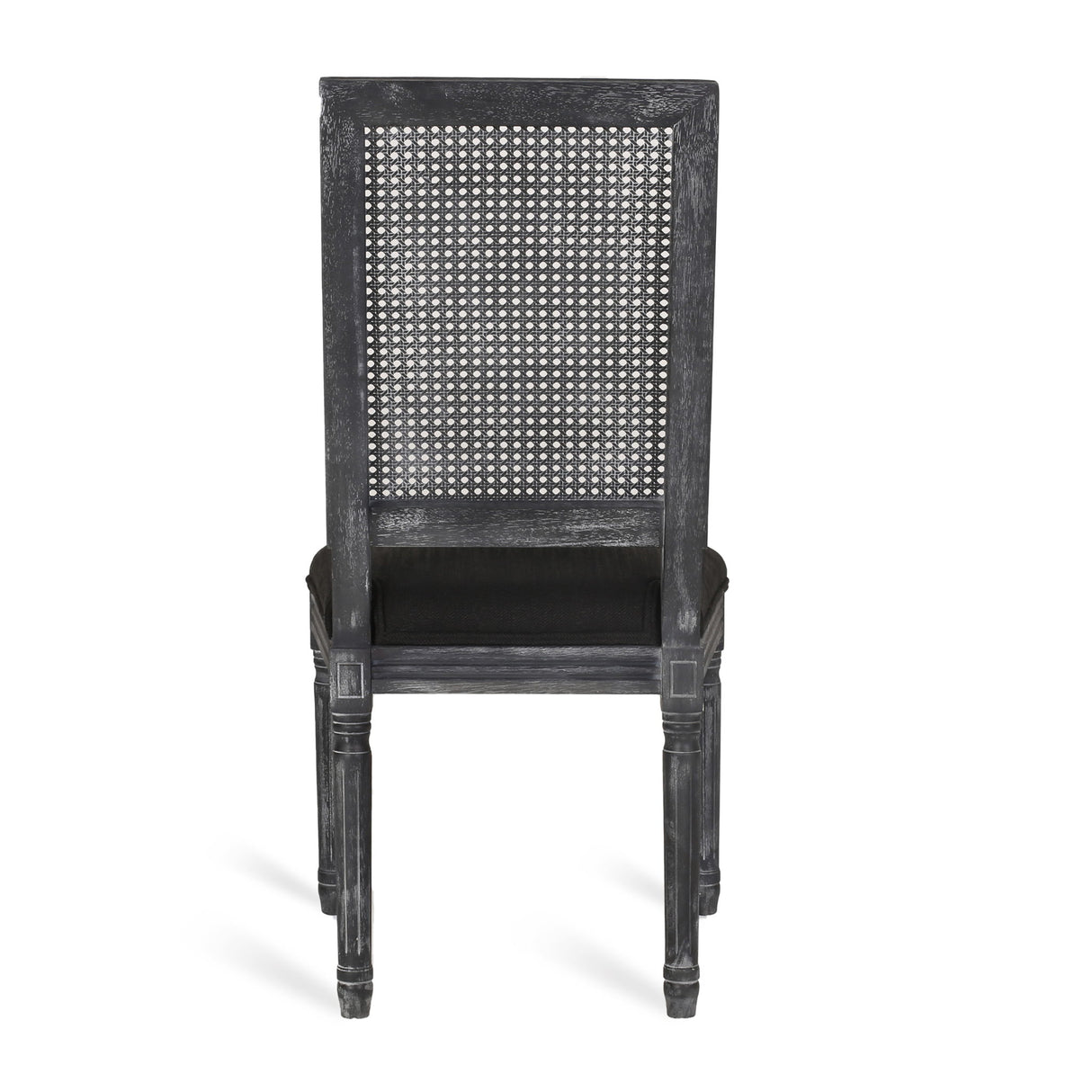 French Country Dining Chair With Rectangular Cane Backrest And Smooth Upholstered Seating
