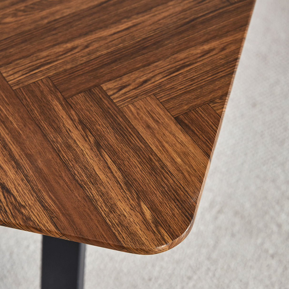 Suede Backrest Chairs With Metal Legs & Herringbone Dining Table Set