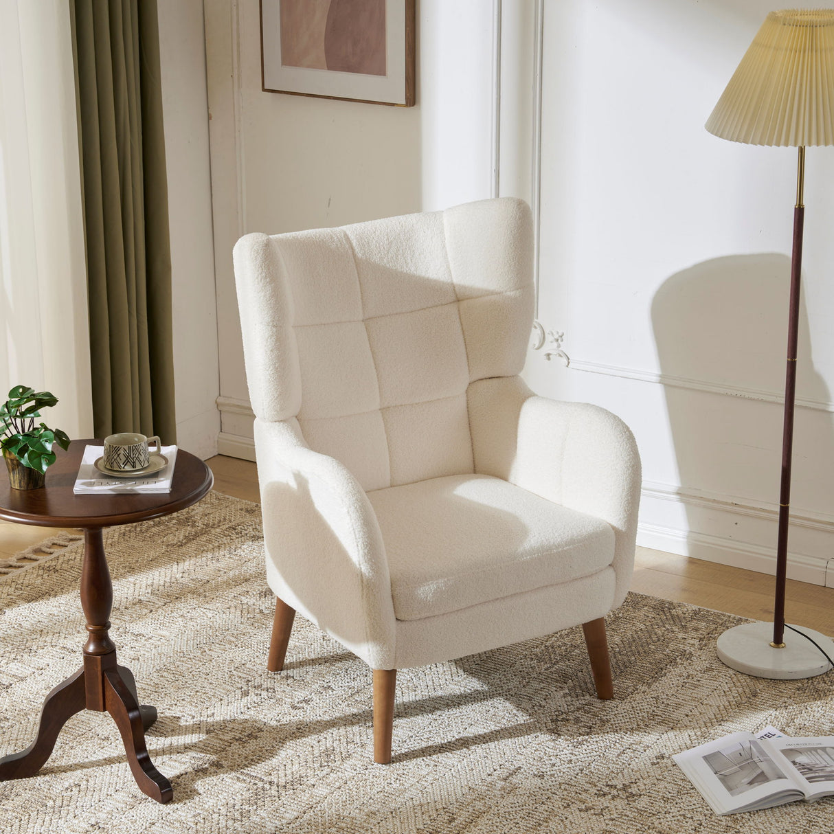 Accent Chair With Birch Wood Legs - White