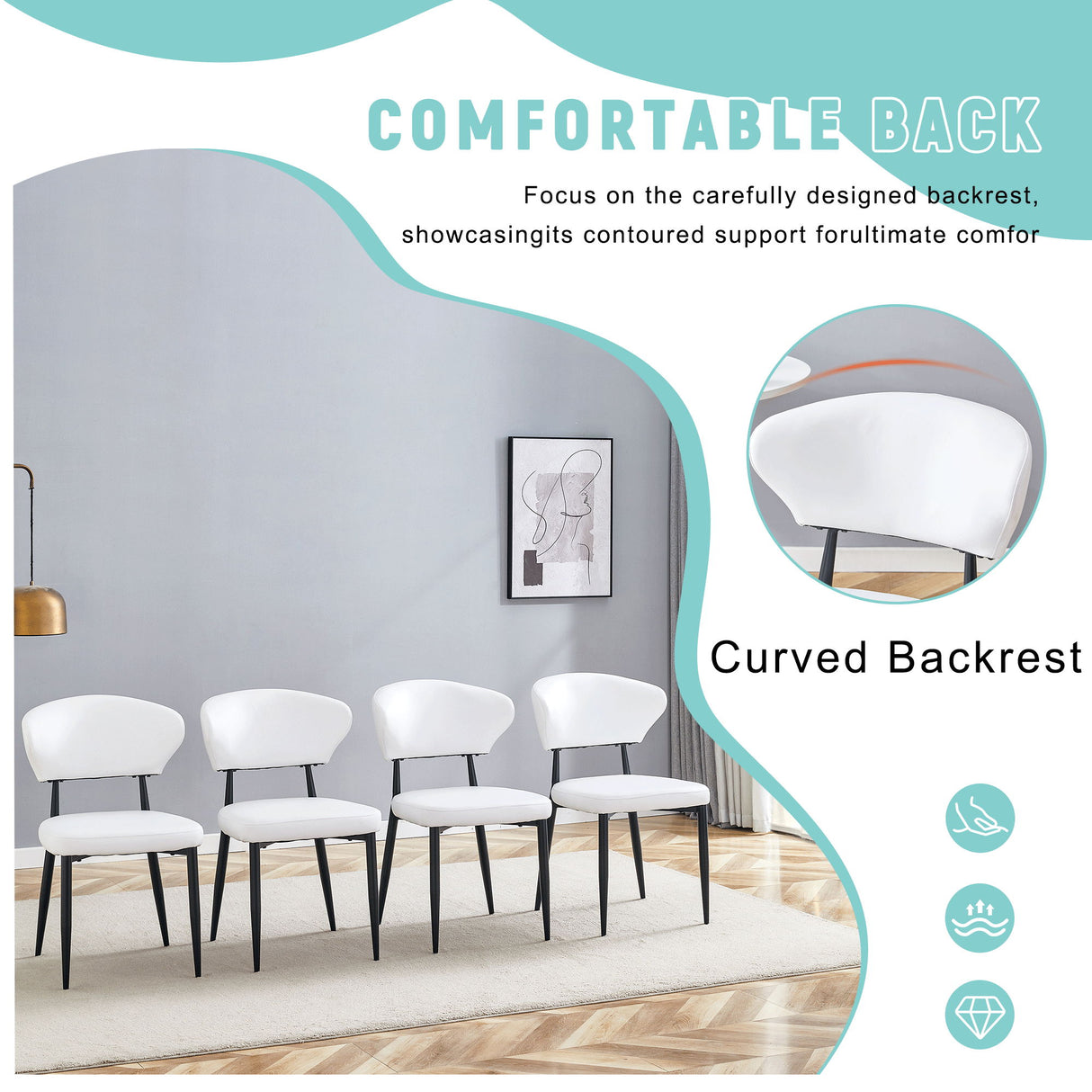 Minimalist Ergonomic Dining Chair With Curved Backres (Set of 4)