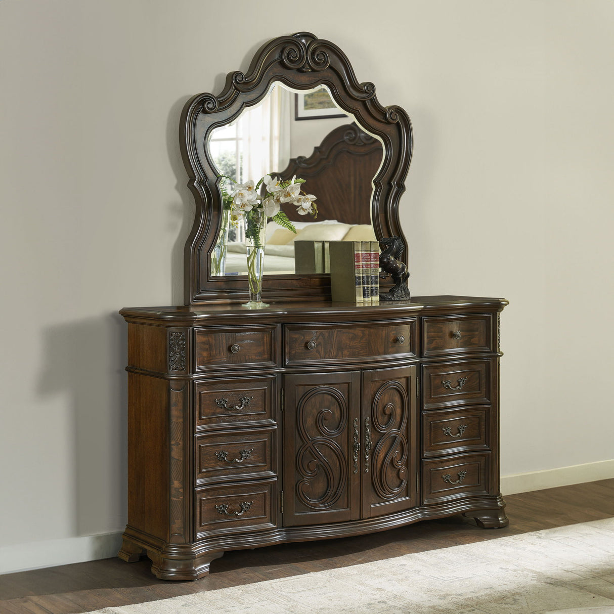 Royale - Dresser & Mirror - Dark Brown