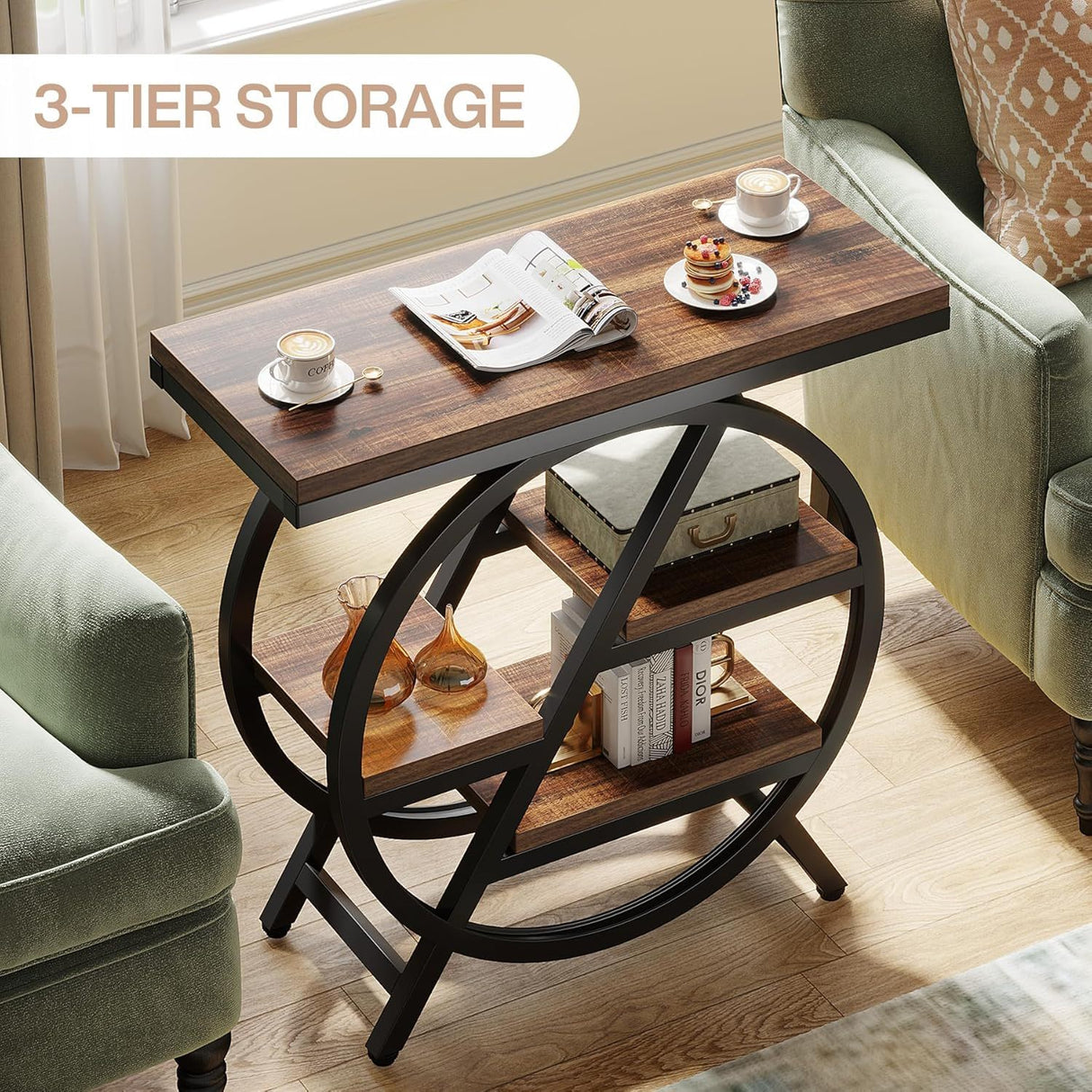 Modern Narrow End Table With 3 Tier Shelves