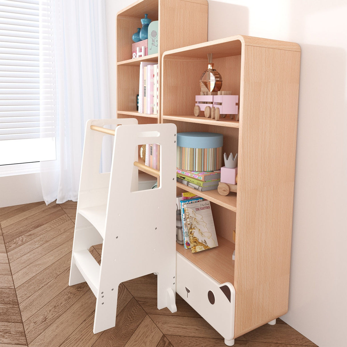 Standing Tower, Child Kitchen Step Stool Toddler, Montessori Stool Adjustable Height - White