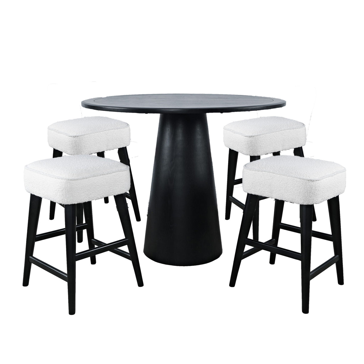 Nash - 5 Piece Dining Set, Counter Table With 4 Backless Stools