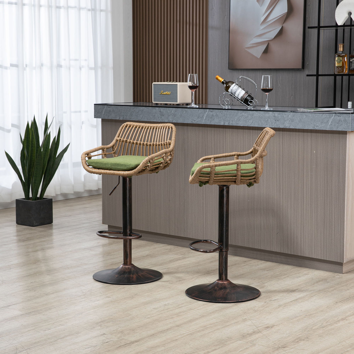 Modern Swivel Bar Stools Adjustable Counter Chairs With Footrest (Set of 2)