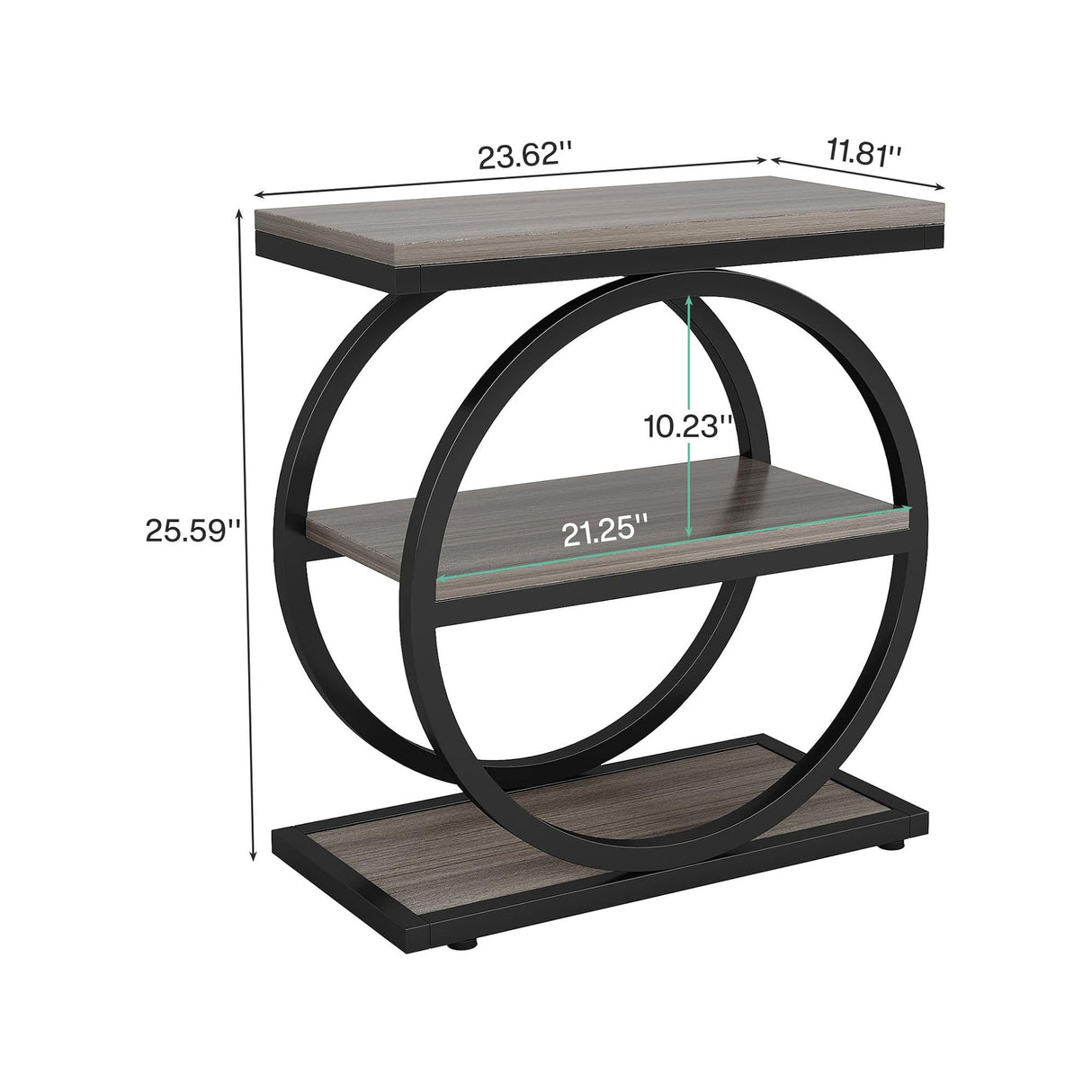 Industrial Narrow End Table With 3 Shelves