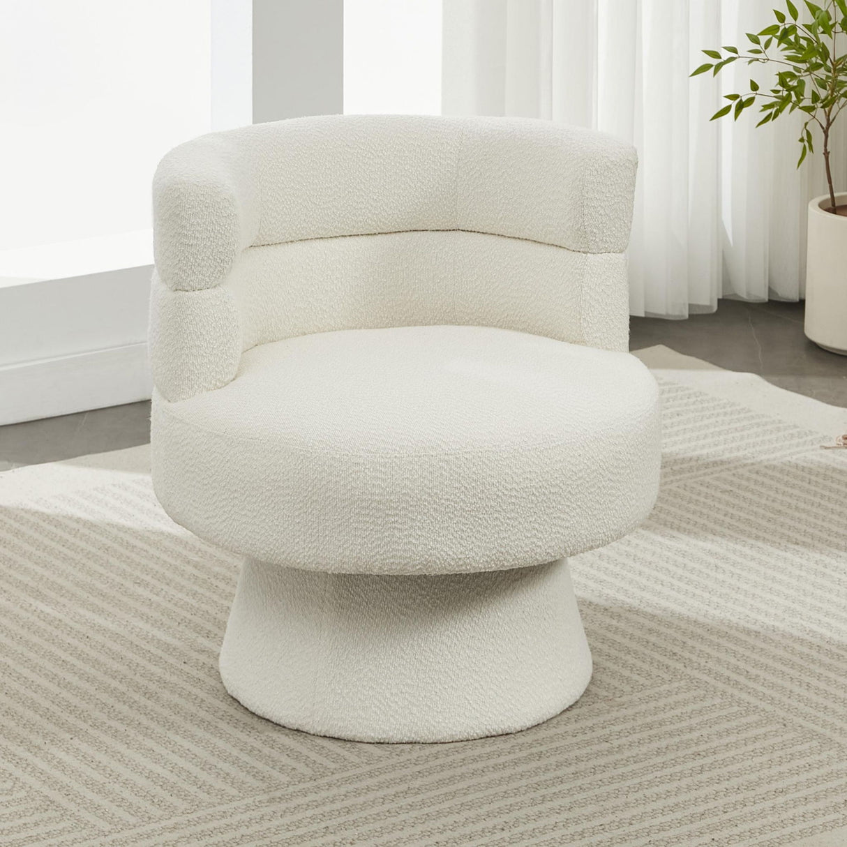 Swivel Accent Chair, 360° Rotating Design With Ergonomic Support For Living Room, Bedroom & Home Office - Cream White