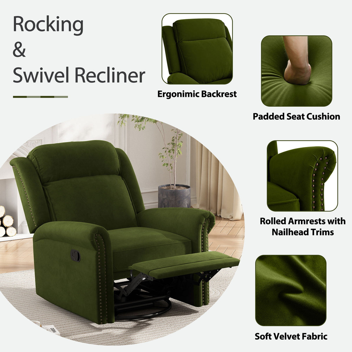 360 Degrees Swivel Recliner Manual Rocking Recliner Home With Adjustable Backrest