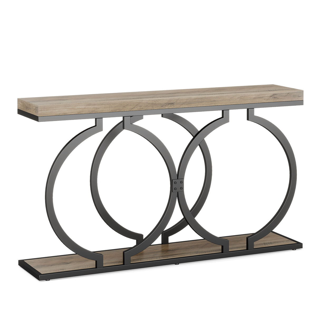 Console Table Narrow Long With Geometric Frame - Gray
