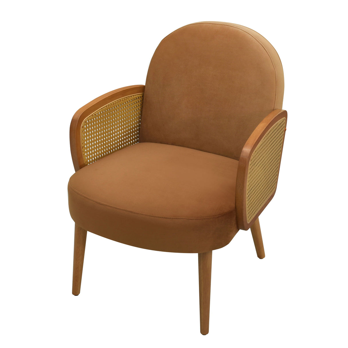 Accent Chair With Rattan Armrests And Wooden Legs Velvet For Living Room