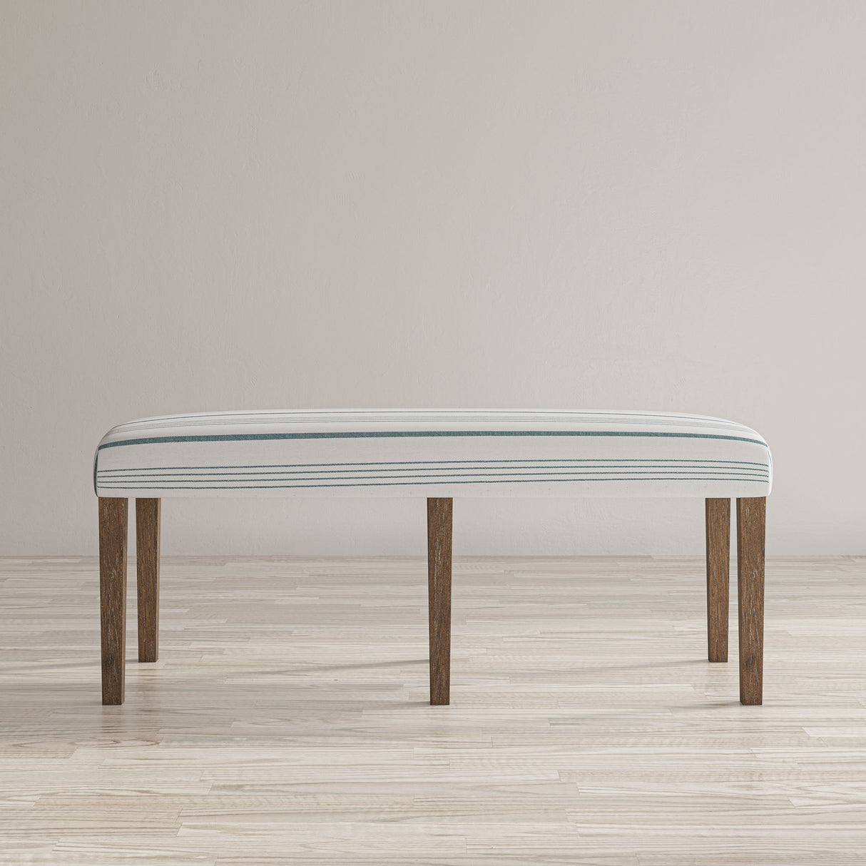 Eastern Tides - Upholstered Bench - Blue Stripe / Light Brown