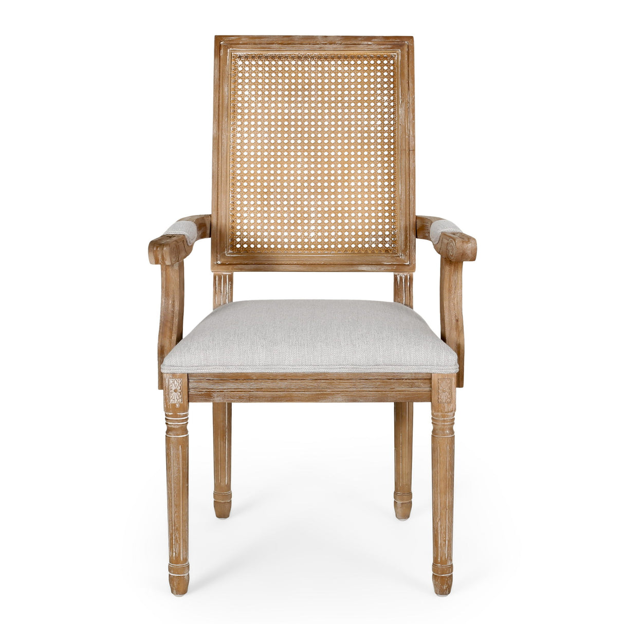 Elegant French Country Style Dining Chair With Cane Backrest