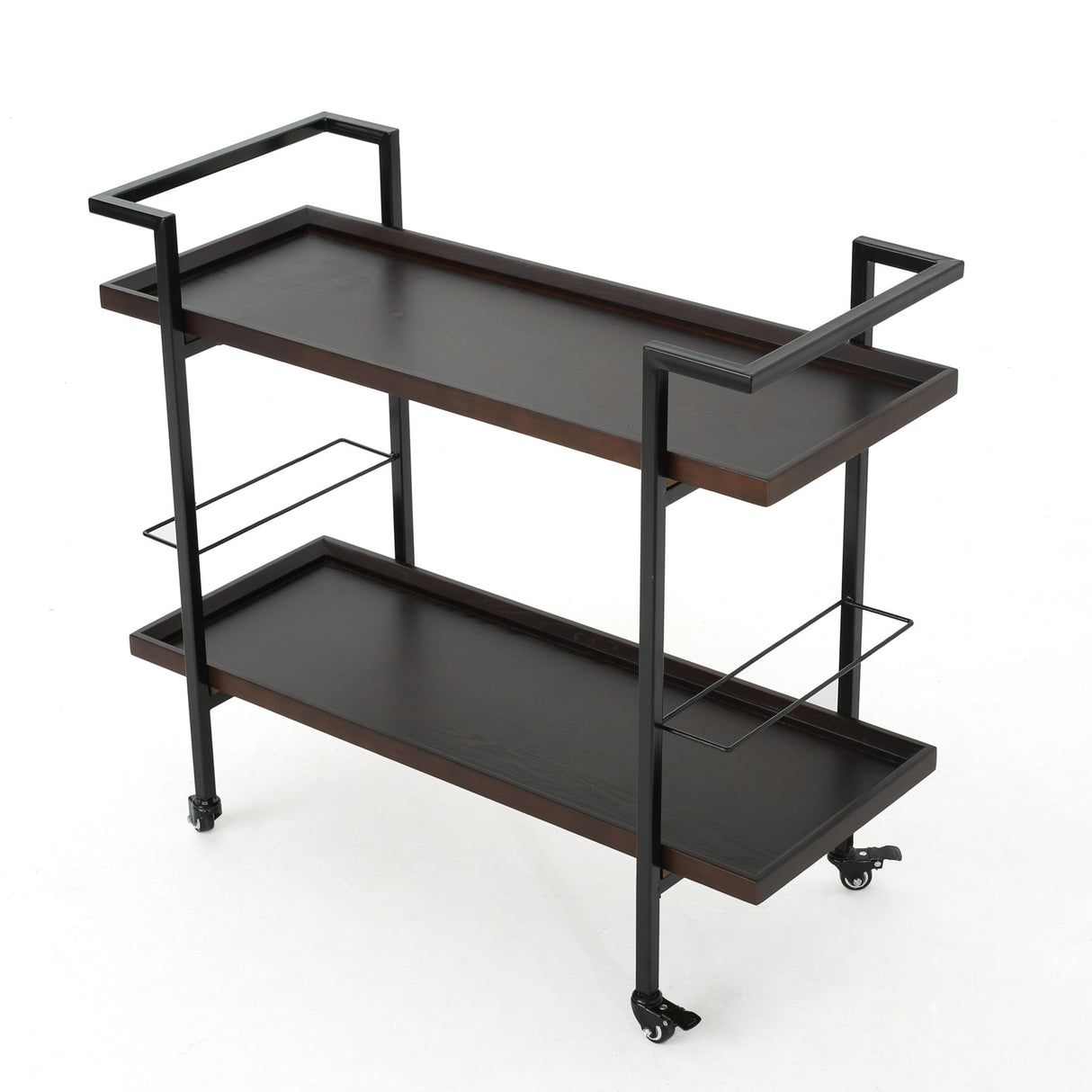Modern Industrial Bar Cart With Shelving And Casters