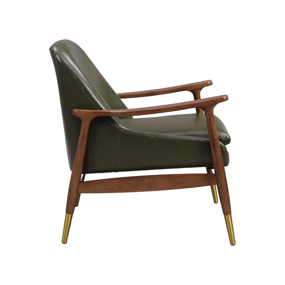 Mid - Century Accent Chair With Cushioned Seat, Brass Tipped Legs