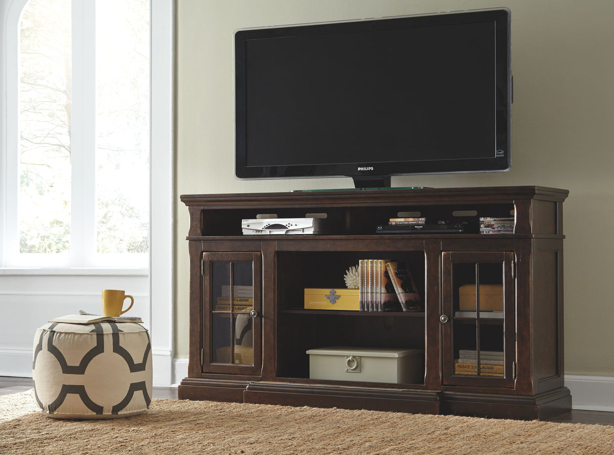 Roddinton - XL TV Stand w/Fireplace Option - Dark Brown