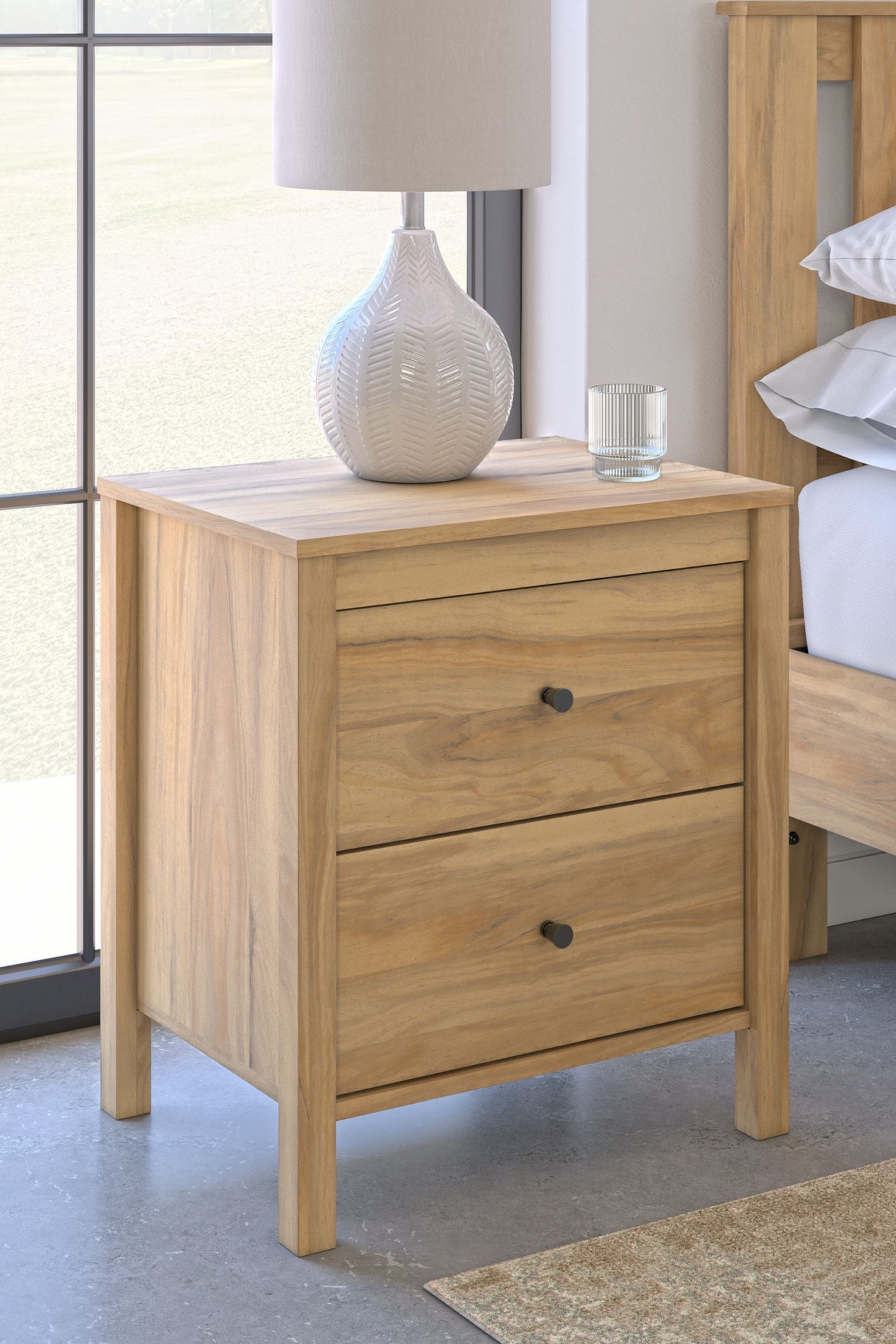 Bermacy - Two Drawer Night Stand - Light Brown