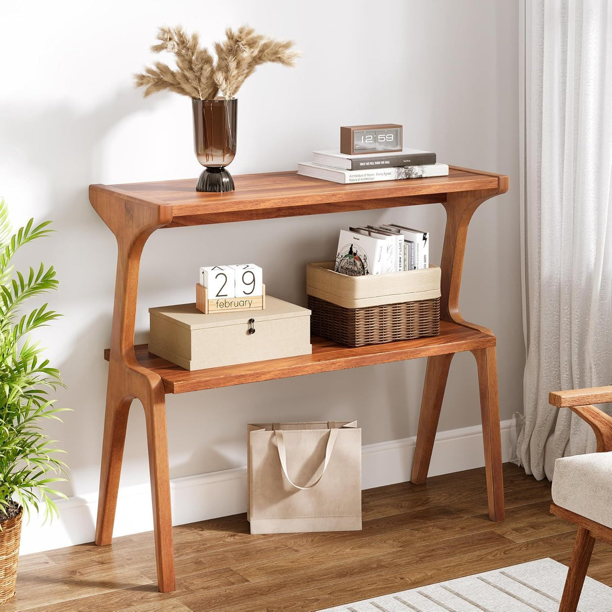 Narrow End Table With 2 Tier Shelf - Cherry