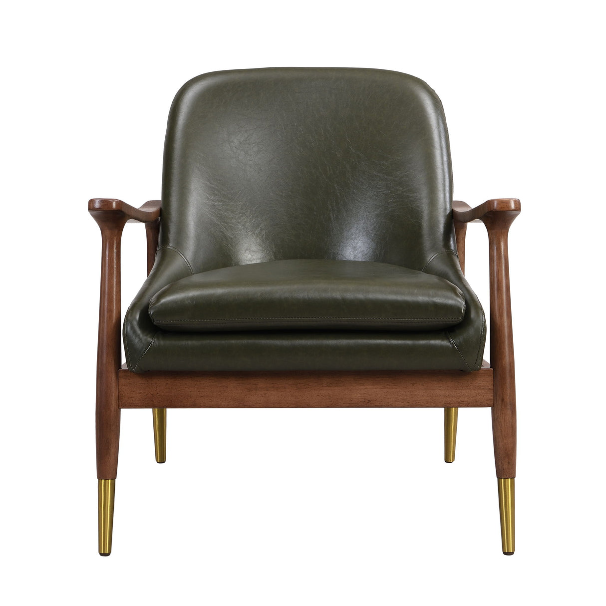 Mid - Century Accent Chair With Cushioned Seat, Brass Tipped Legs