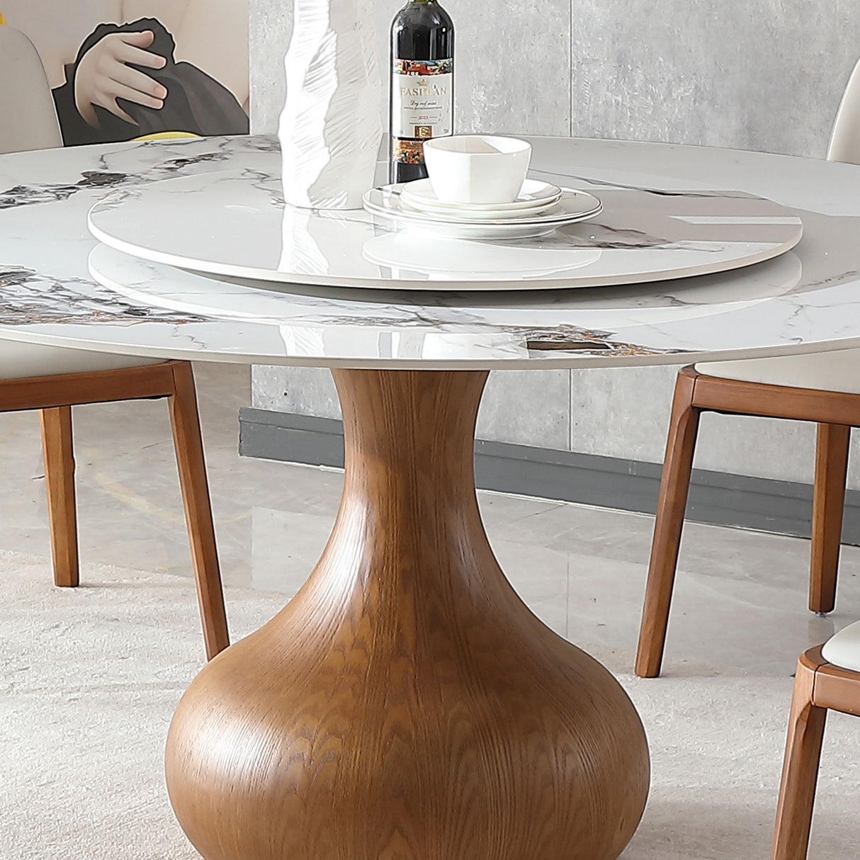 Round Dining Table 53" With Lazy Susan - Walnut / White