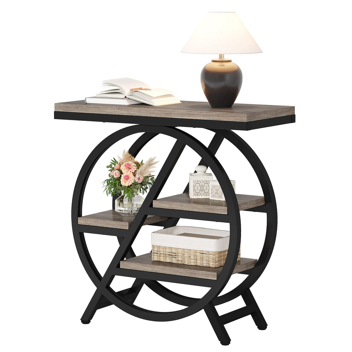 Modern Narrow End Table With 3 Tier Shelves