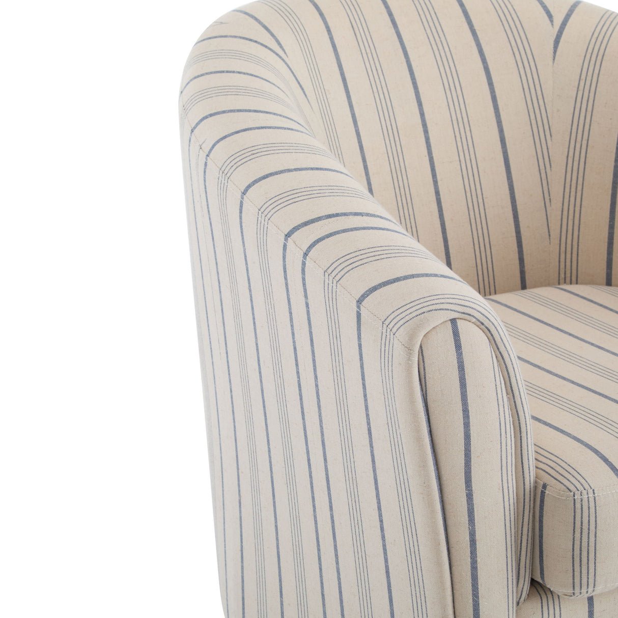 Modern Barrel Fabric Striped Barrel Chair With Channel Stitching - Beige / Blue Stripe