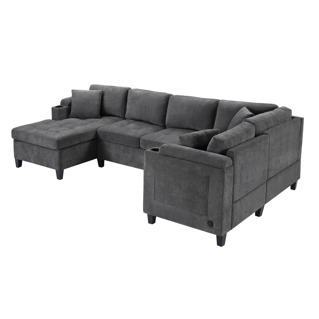 U Shaped Sectional Sofa, Corner Living Room Couch With Built In Cup Holders, Storage, USB Ports