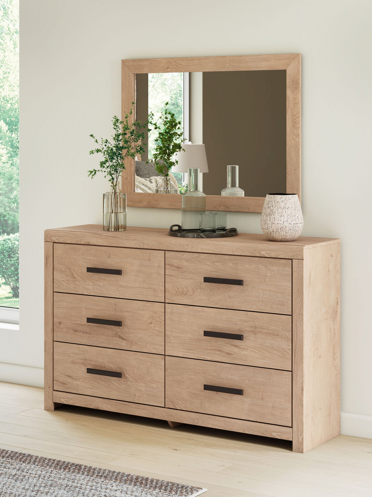 Sanginlane - Dresser and Mirror - Tan