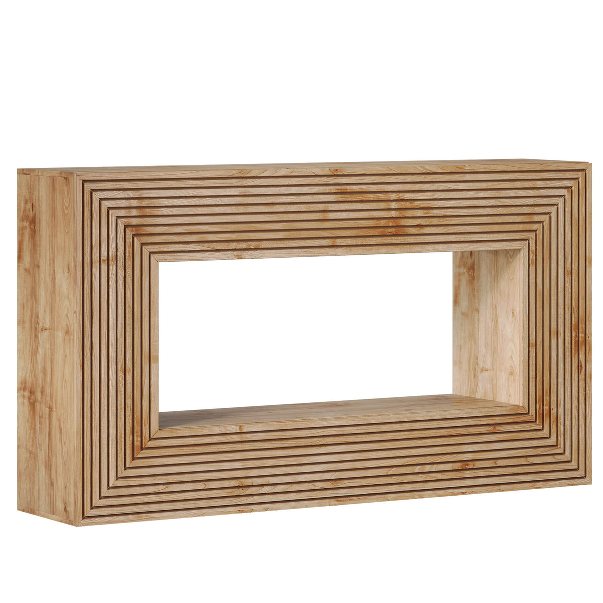 Fluted Console Table, Rectangular Entryway Table With Storage For Living Foyer - Natural Wood