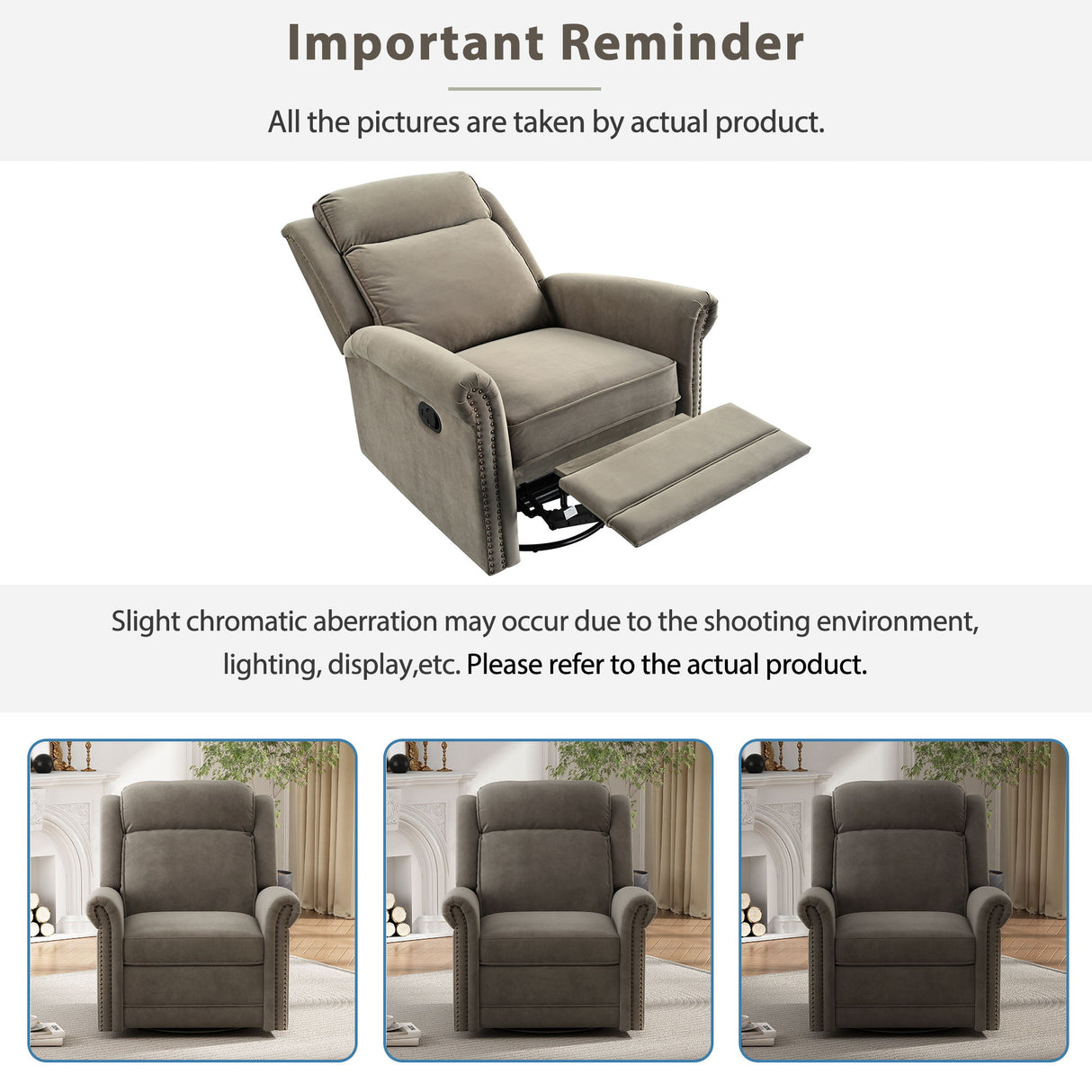 360 Degrees Swivel Recliner Manual Rocking Recliner Home With Adjustable Backrest