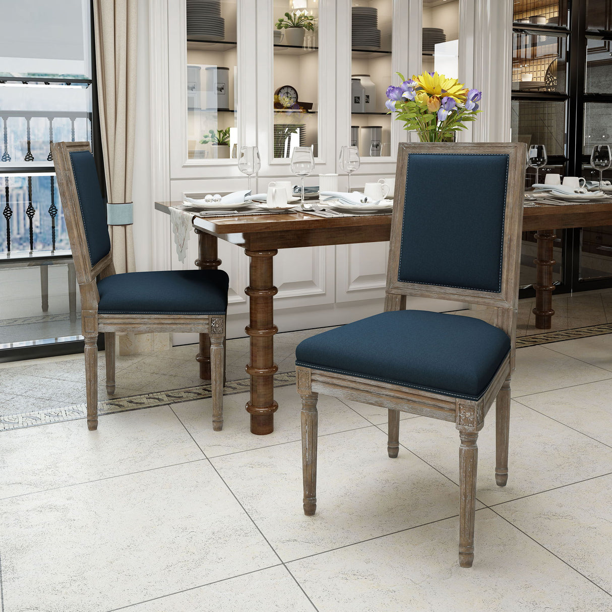 Traditional Style Dining Chair Set With Fabric Upholstery