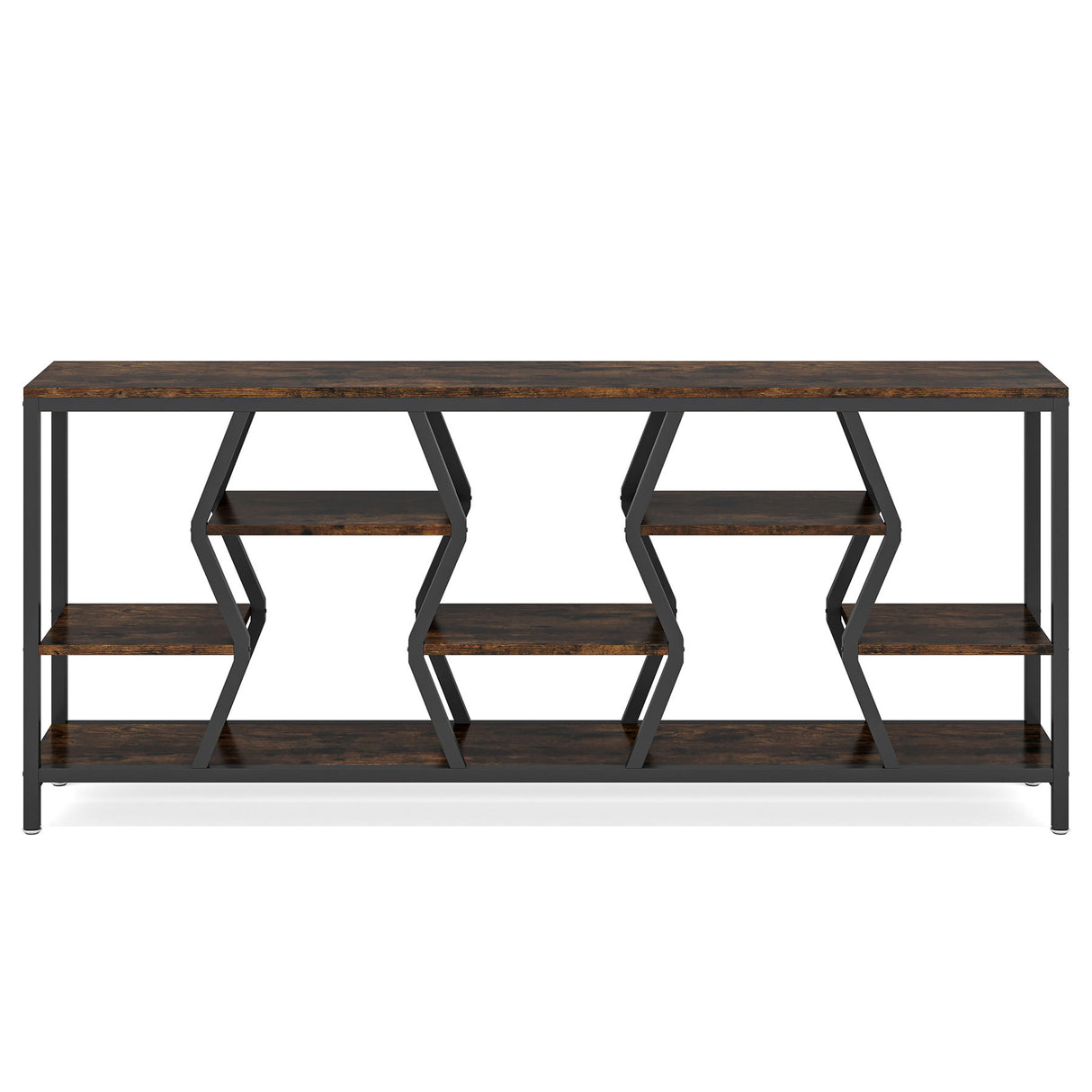 Tribesigns - Extra Long Narrow Sofa Console Table With 4 Tier Storage Shelves - Rustic Brown