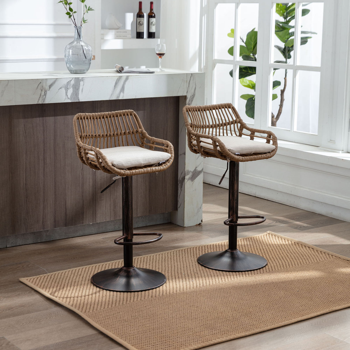 Modern Swivel Bar Stools Adjustable Counter Chairs With Footrest (Set of 2)